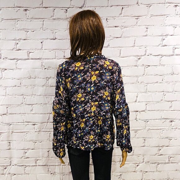 ANTHROPOLOGIE - Meadow Rue Strasser Boho navy blue floral embroidered blouse - Picture 7 of 11